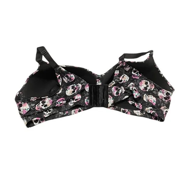 Torrid Curve Womens Wireless Bra Black Floral Skull Print Sz 46C - Picture 5 of 7